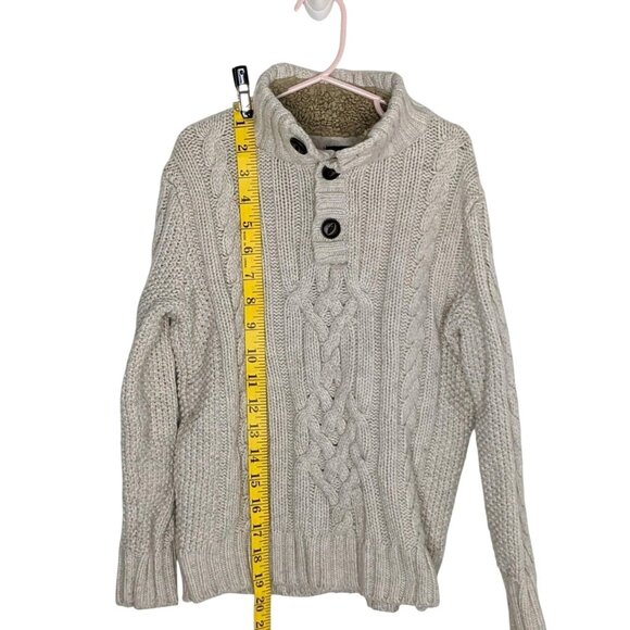 GAP Cable Knit Sweater Girls Oatmeal Wool Blend Faux Fur Collar Button Sz S 6-7 - Picture 10 of 11